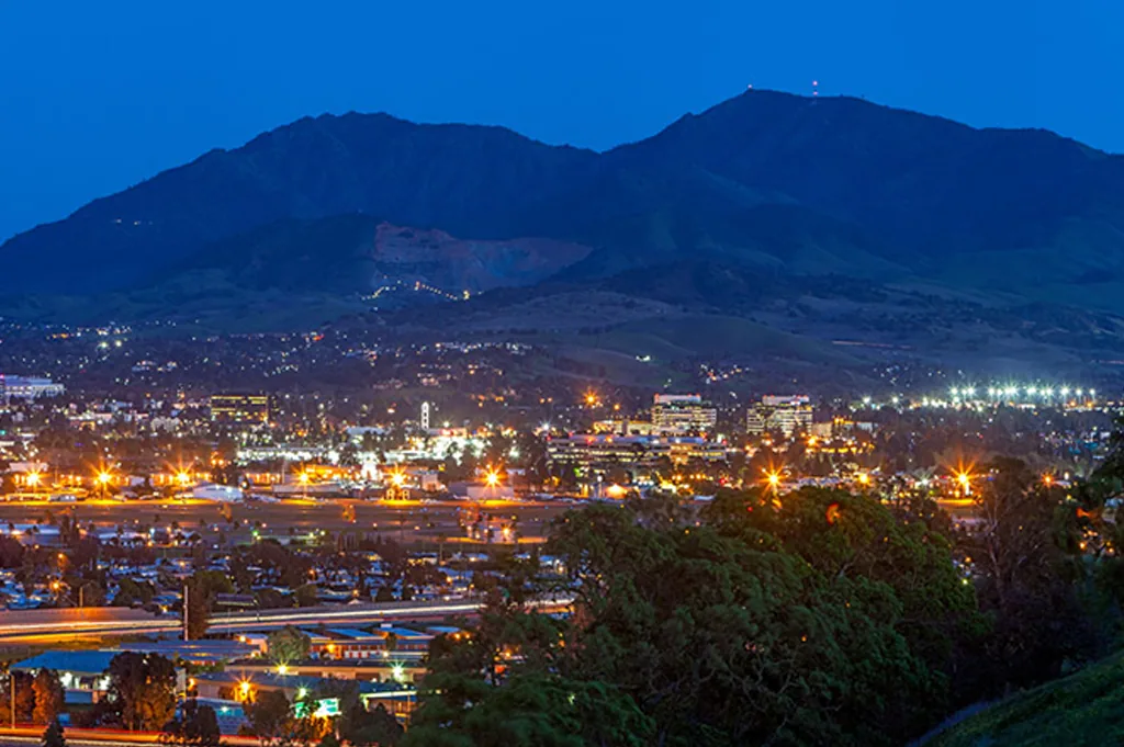 Concord, CA at dusk below Mount Diablo